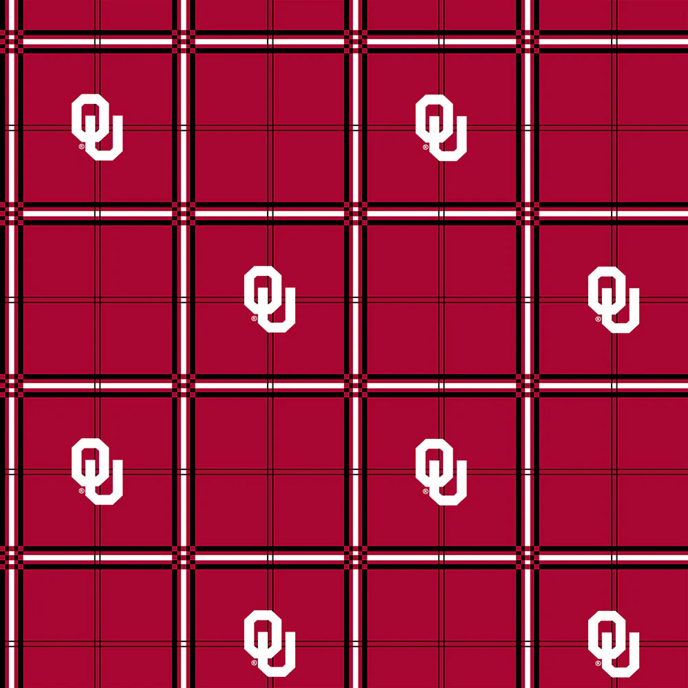 Oklahoma Sooners NCAA College Plaid Sykel Enterprises Cotton FLANNEL Fabric OU-023