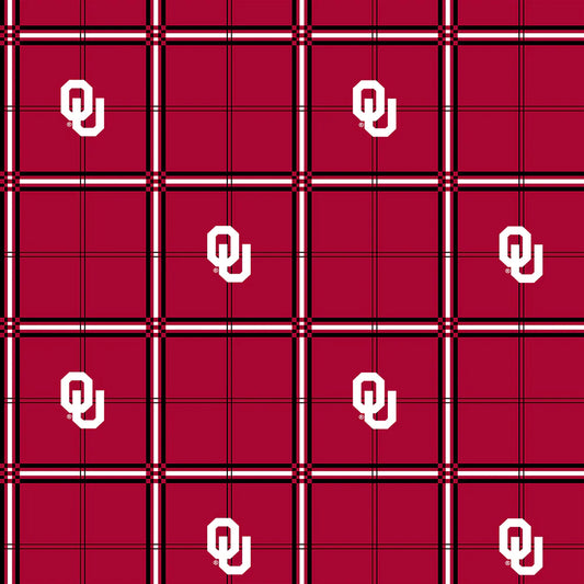 Oklahoma Sooners NCAA College Plaid Sykel Enterprises Cotton FLANNEL Fabric OU-023