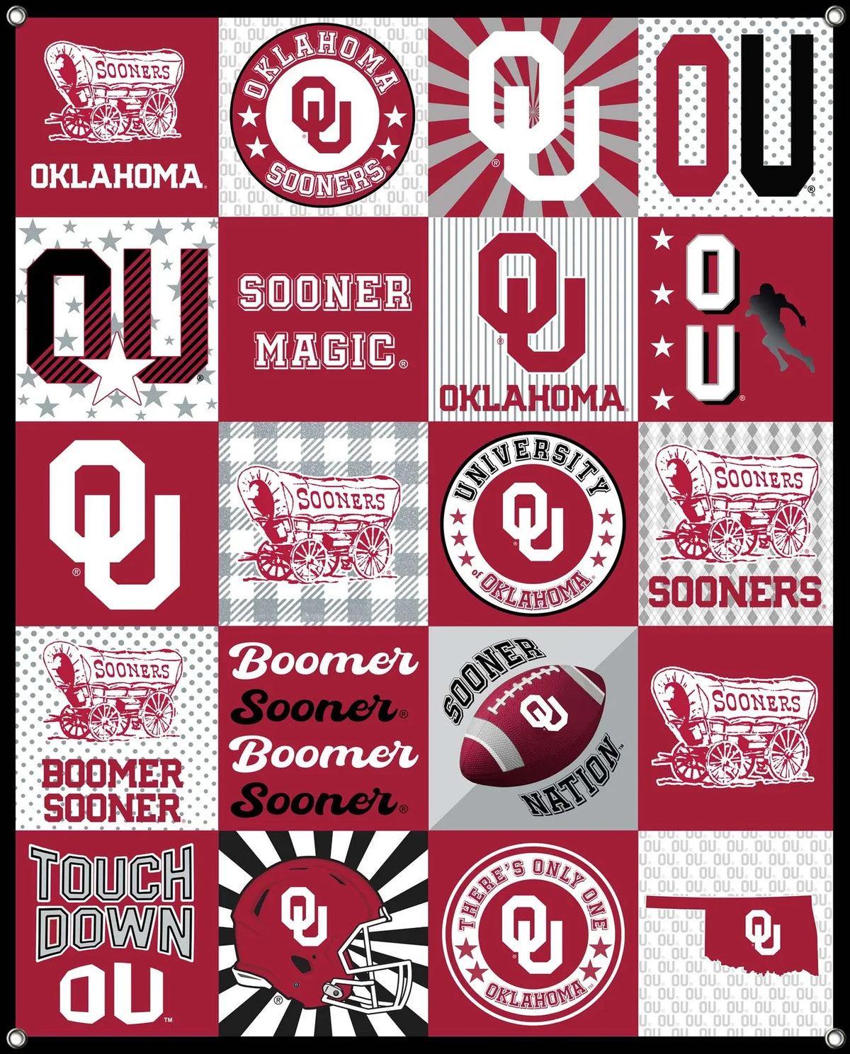 Oklahoma Sooners NCAA College Shirt Spirit Banner 58x47 inches Sykel Enterprises 4 Grommets Polyester Fabric OU-5003