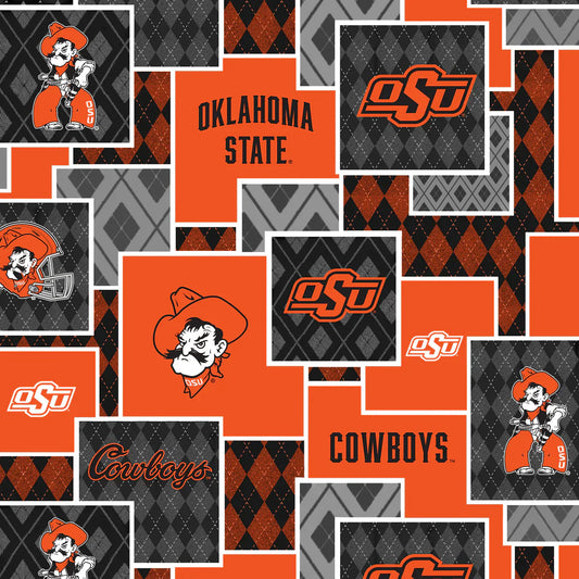 Oklahoma State Cowboys NCAA College Argyle Boxes Sykel Cotton Fabric OSU-1371