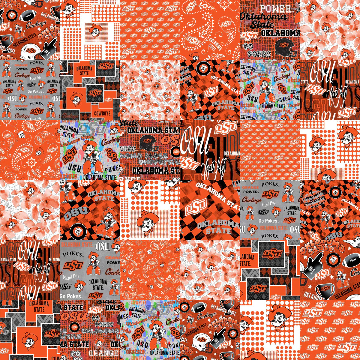 Oklahoma State Cowboys NCAA College Cheater Quilt Allover 60" Sykel Cotton Fabric OSU-1363