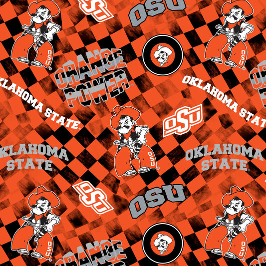 Oklahoma State Cowboys NCAA College Check Allover Sykel Cotton Fabric OSU-1370