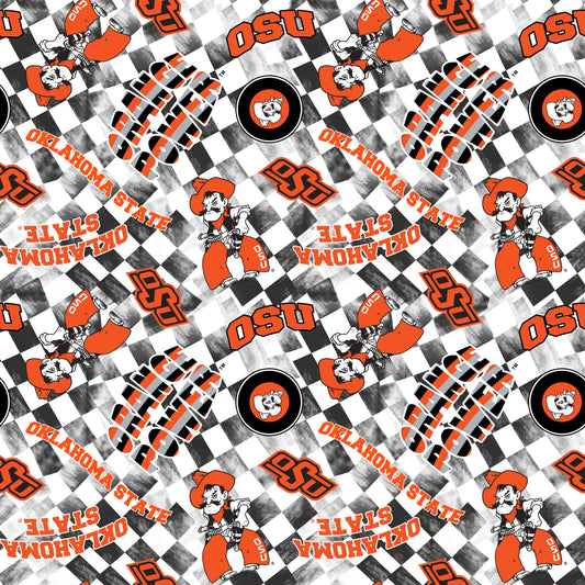 Oklahoma State Cowboys NCAA College Checks White Sykel Enterprises Canvas Duck Cloth Cotton Fabric OSU-1380-WHITE