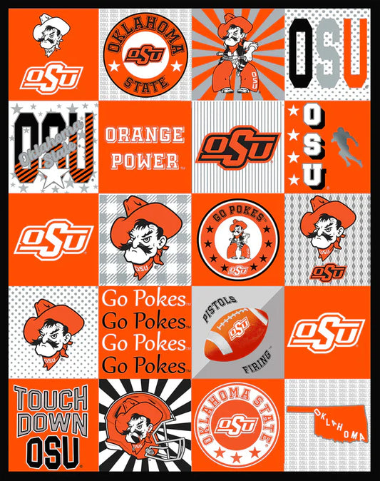 Oklahoma State Cowboys NCAA College Collegiate T-Shirt Panel 60"x60" Sykel Enterprises Polyester Minky Fabric OSU-1362