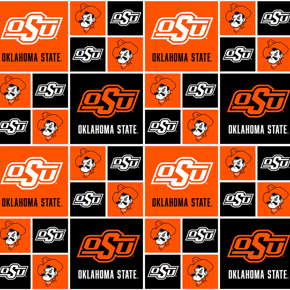 Oklahoma State Cowboys NCAA College Geometric Block Sykel Enterprises Cotton Fabric OKS-020
