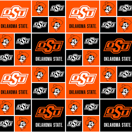 Oklahoma State Cowboys NCAA College Geometric Block Sykel Enterprises Cotton Fabric OKS-020