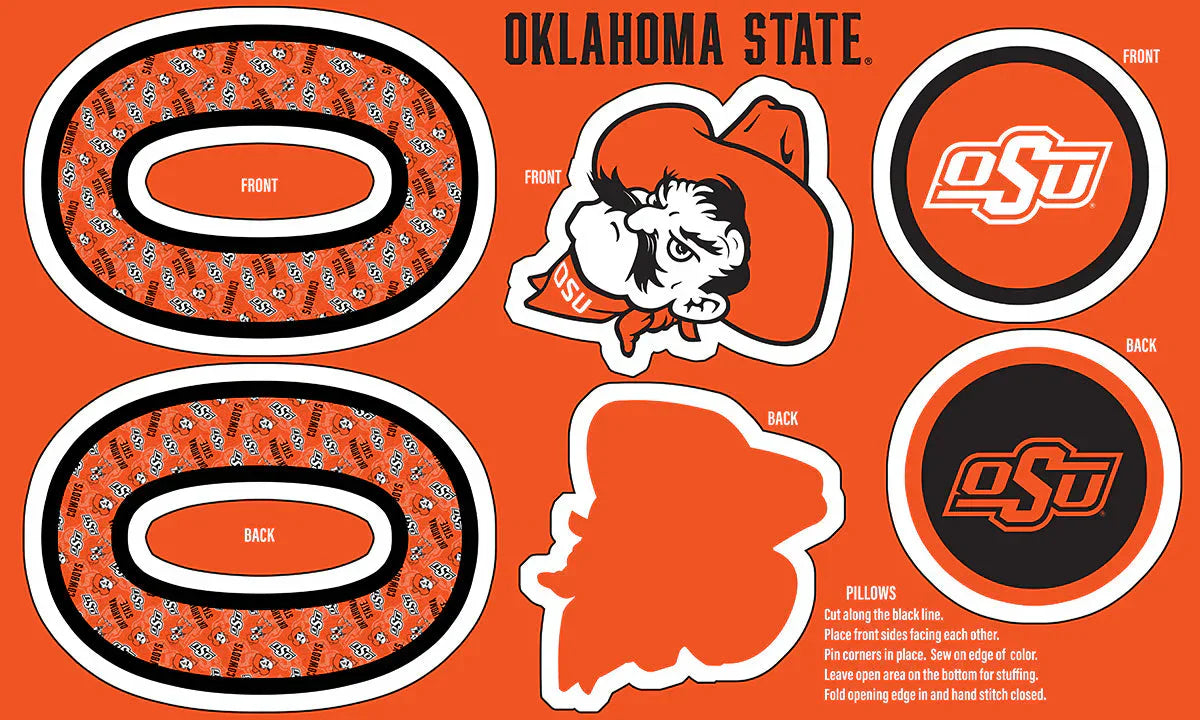 Oklahoma State Cowboys NCAA Collegiate Pillow Project 36x60 inches Sykel Polyester Minky Fabric OSU-1359