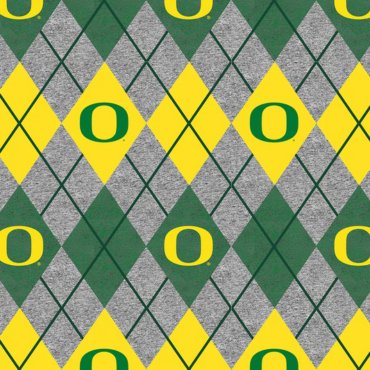 Oregon Ducks NCAA College Heather Argyle Sykel Enterprises Polyester FLEECE Fabric OR-1148