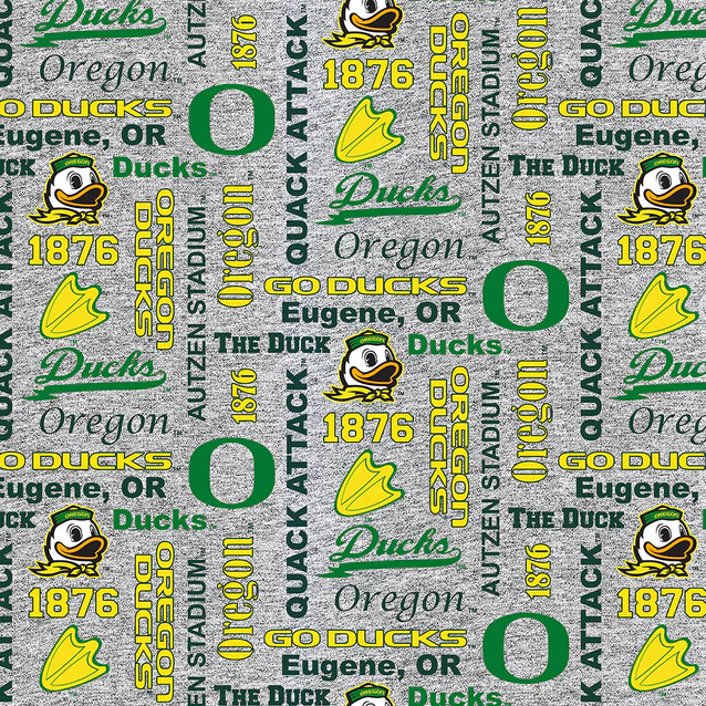 Oregon Ducks NCAA College Heather Verbiage Words Sykel Enterprises Polyester Fleece Fabric OR-1162