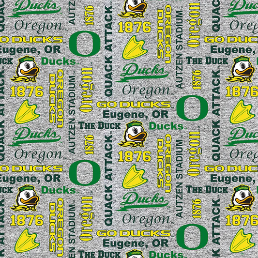 Oregon Ducks NCAA College Heather Verbiage Words Sykel Enterprises Polyester Fleece Fabric OR-1162