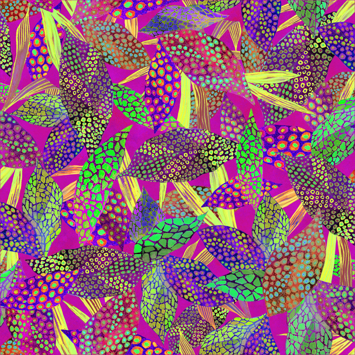 Tropical Punch Cotton Fabric Collection by Sykel-Leaves Pink Tones