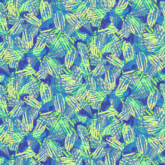 Tropical Punch Cotton Fabric Collection by Sykel-Tropical Leaves Blue Tones
