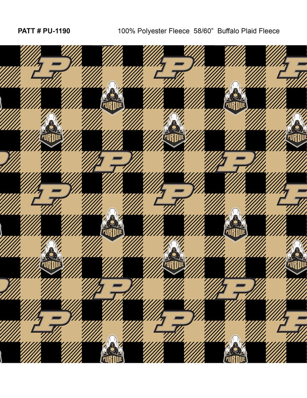 Purdue Boilermakers NCAA College Buffalo Plaid Sykel Enterprises Polyester FLEECE Fabric PU-1190