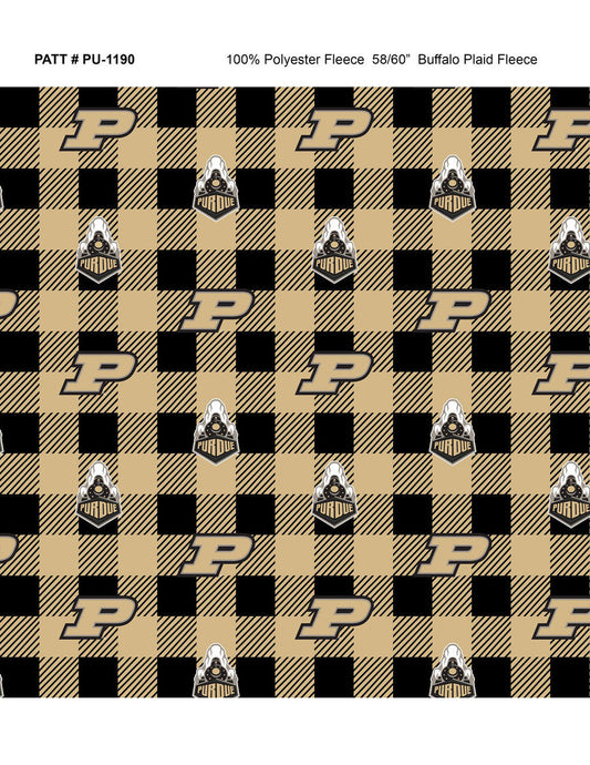 Purdue Boilermakers NCAA College Buffalo Plaid Sykel Enterprises Polyester FLEECE Fabric PU-1190
