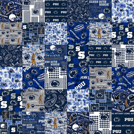 Penn State Nittany Lions NCAA College Cheater Quilt Allover 60" Sykel Cotton Fabric PS-1363