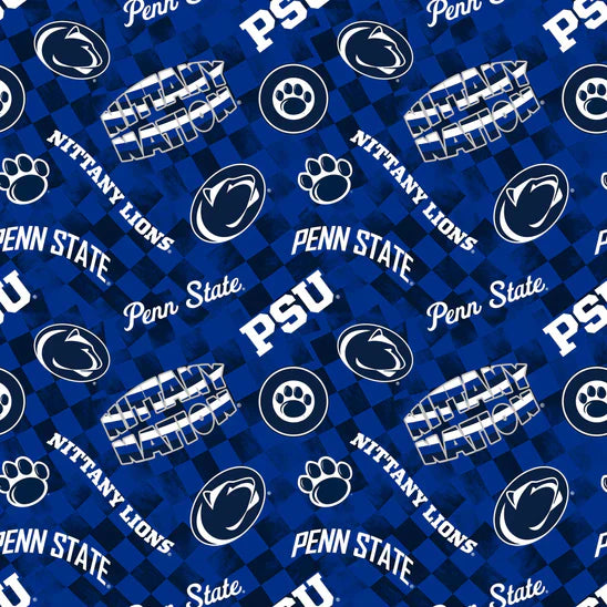 Penn State Nittany Lions NCAA College Check Allover Sykel Cotton Fabric PS-1370