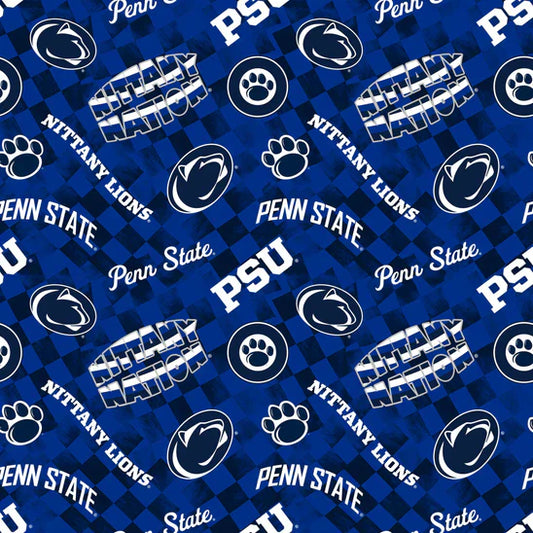 Penn State Nittany Lions NCAA College Check Allover Sykel Cotton Fabric PS-1370