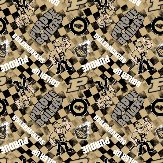 Purdue Boilemakers NCAA College Checks Camel Sykel Enterprises Canvas Duck Cloth Cotton Fabric PU-1380-CAMEL