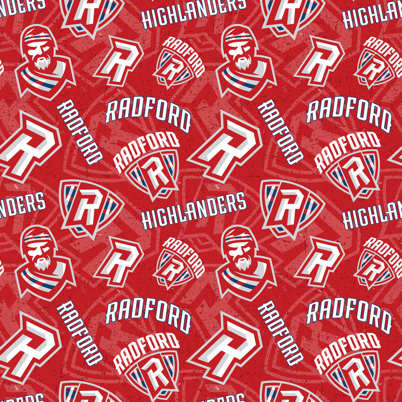 Radford University Highlanders Cotton Fabric with Tone On Tone Print