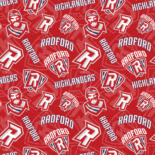 Radford University Highlanders Cotton Fabric with Tone On Tone Print