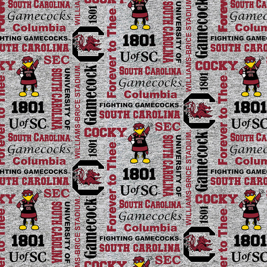 University of South Carolina Gamecocks Fleece Fabric with Verbiage Pattern-Sold by the Yard