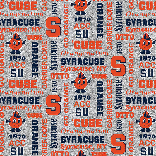 Syracuse Orange NCAA College Heather Verbiage Sykel Enterprises Polyester FLEECE Fabric SYR-1162