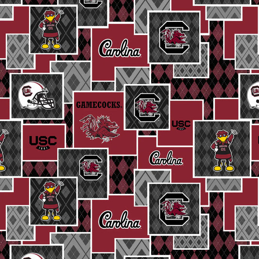 South Carolina Gamecocks NCAA College Argyle Boxes Sykel Cotton Fabric SC-1371