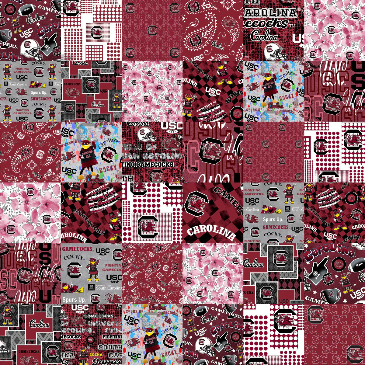 South Carolina Gamecocks NCAA College Cheater Quilt Allover 60" Sykel Cotton Fabric SC-1363
