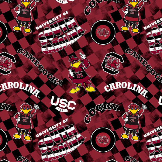 South Carolina Gamecocks NCAA College Check Allover Sykel Cotton Fabric SC-1370