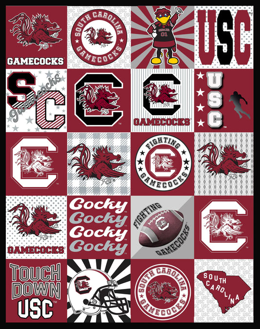 South Carolina Gamecocks NCAA Collegiate T-Shirt Panel 60" Sykel Polyester Minky Fabric SC-1362