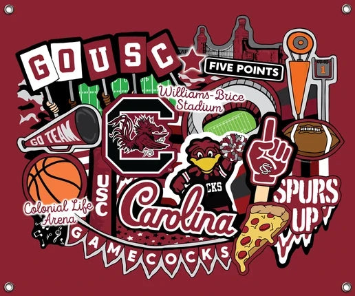 South Carolina Gamecocks USC NCAA College Doodle Spirit Banner 58x47 inches Sykel Enterprises 4 Grommets Polyester Fabric SC-5002