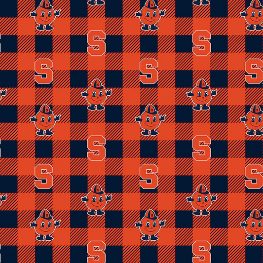 Syracuse Orange NCAA College Buffalo Plaid Sykel Enterprises Polyester FLEECE Fabric SYR-1190
