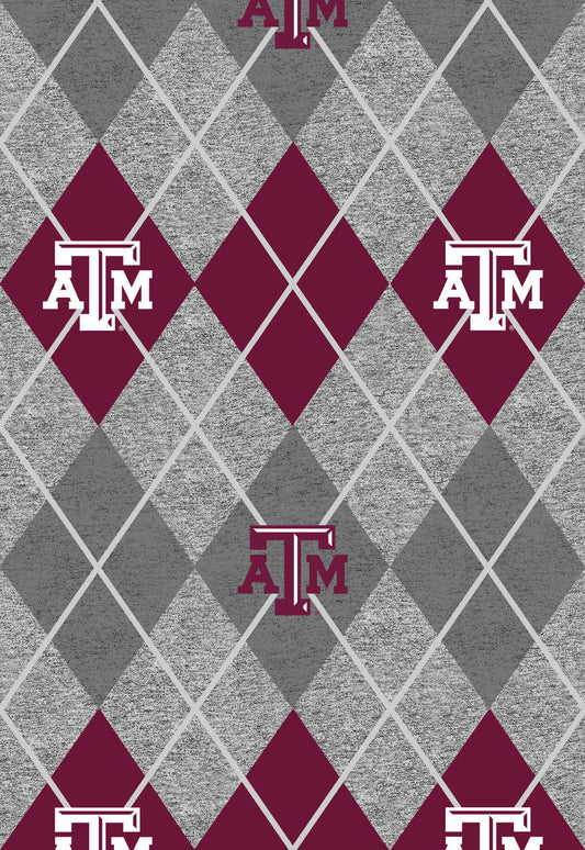 Texas A&M Aggies NCAA College Heather Argyle Sykel Enterprises Polyester Fleece Fabric TAM-1148