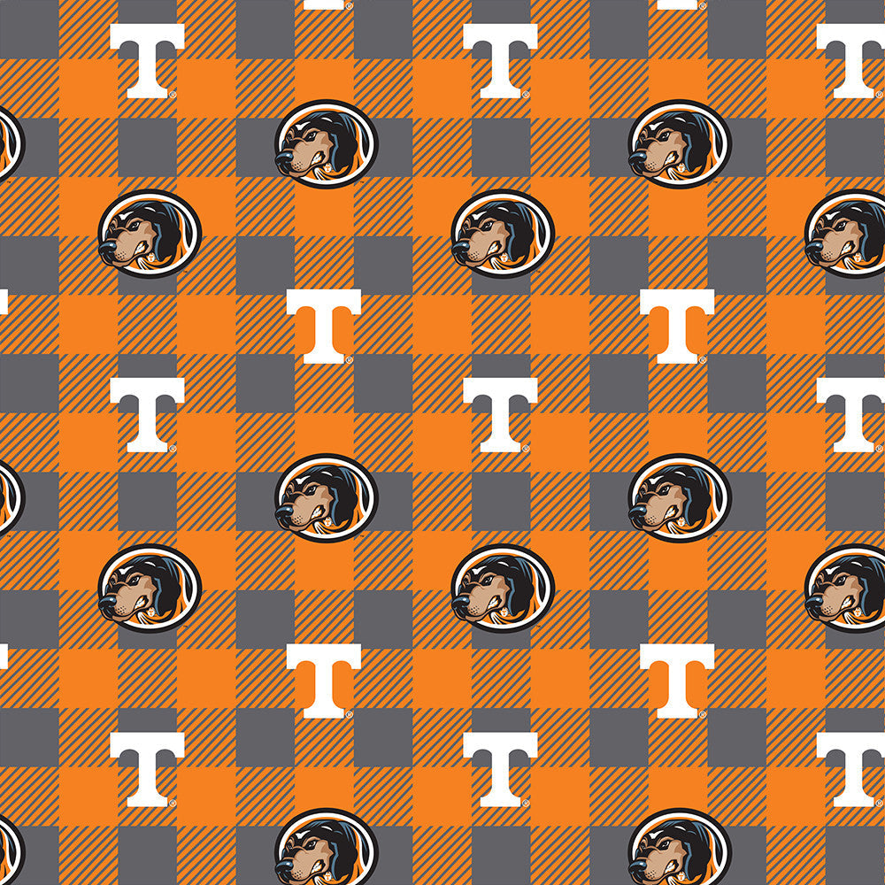 Tennessee Volunteers Vols NCAA College Buffalo Plaid Sykel Enterprises Polyester FLEECE Fabric TEN-1190