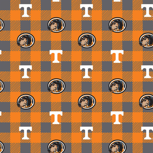 Tennessee Volunteers Vols NCAA College Buffalo Plaid Sykel Enterprises Polyester FLEECE Fabric TEN-1190