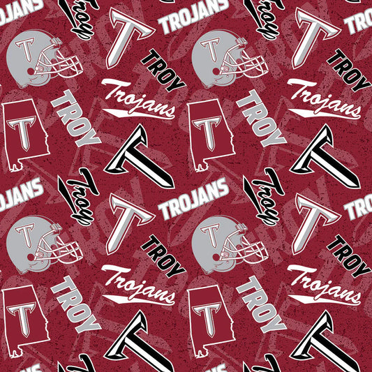 Troy Trojans NCAA College Tone on Tone Red Sykel Cotton Fabric TROY-1178