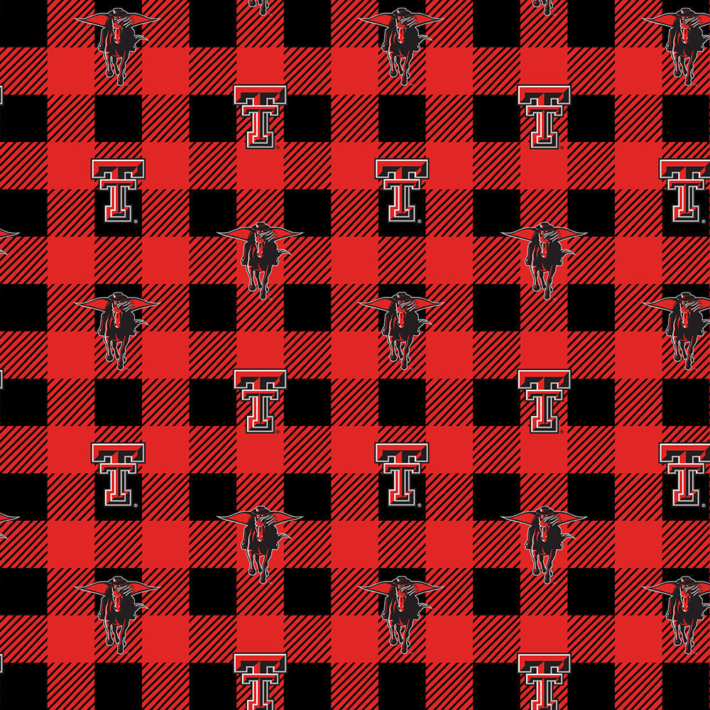 Texas Tech Red Raiders NCAA College Buffalo Plaid Sykel Enterprises Polyester FLEECE Fabric TT-1190