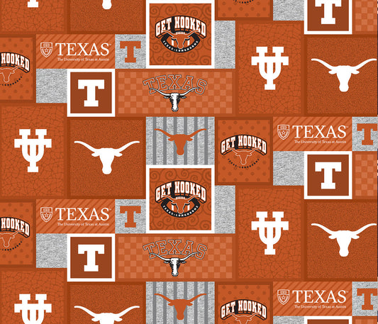 Texas Longhorns NCAA College Patch Sykel Enterprises Polyester FLEECE Fabric TX-1177