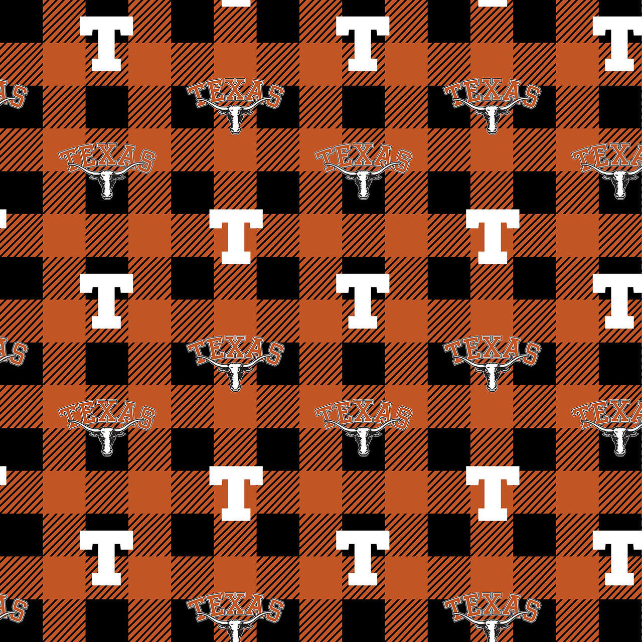 Texas Longhorns NCAA College Buffalo Plaid Sykel Enterprises Polyester Fleece Fabric TX-1190