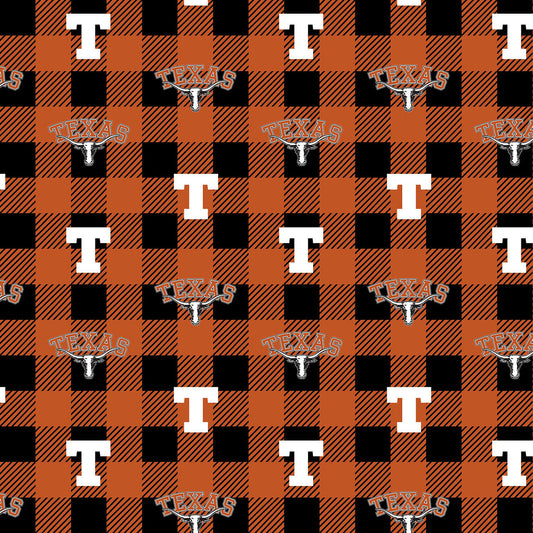 Texas Longhorns NCAA College Buffalo Plaid Sykel Enterprises Polyester Fleece Fabric TX-1190