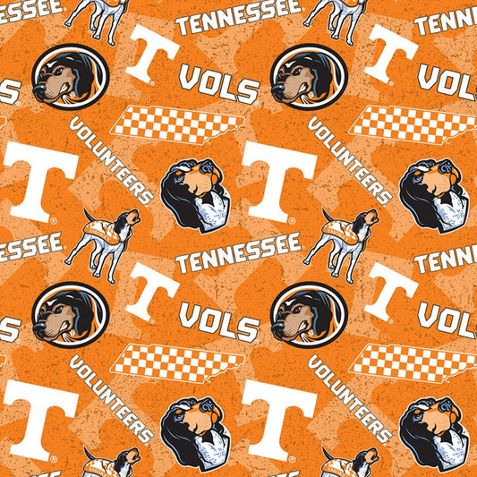 Tennessee University Vols (Volunteers) NCAA College Tone Sykel on Tone Sykel Cotton Fabric TENN-1178
