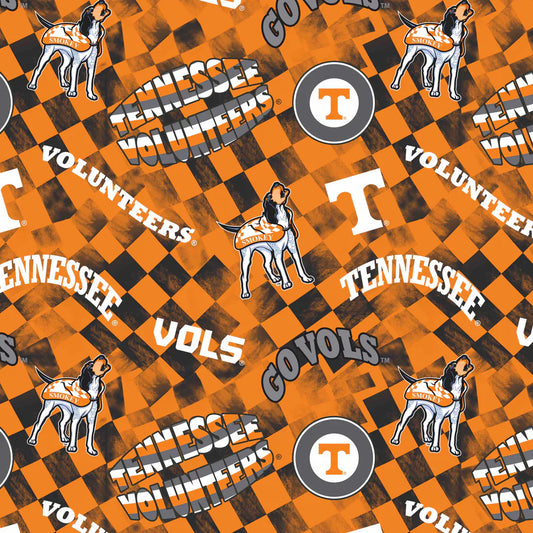 Tennessee University Vols (Volunteers) NCAA College Check Allover Sykel Cotton Fabric TEN-1370