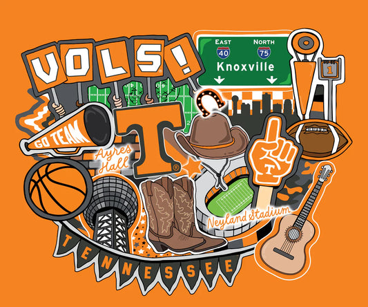 Tennessee Vols NCAA College Doodle Panel 36" Sammy Sykel Enterprises Cotton Fabric TEN-2000