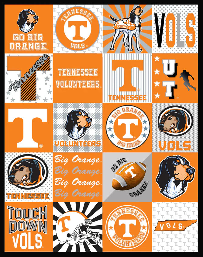 Tennessee Volunteers NCAA Collegiate T-Shirt Panel 60" Sykel Polyester Minky Fabric TEN-1362