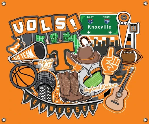 Tennessee Volunteers Vols NCAA College Doodle Spirit Banner 58x47 inches Sykel Enterprises 4 Grommets Polyester Fabric TEN-5002