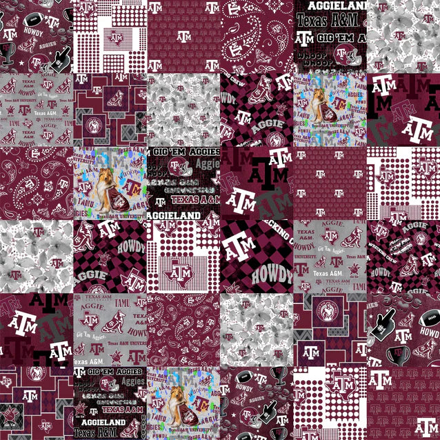 Texas A&M Aggies NCAA College Cheater Quilt Allover 60" Sykel Cotton Fabric TAM-1363