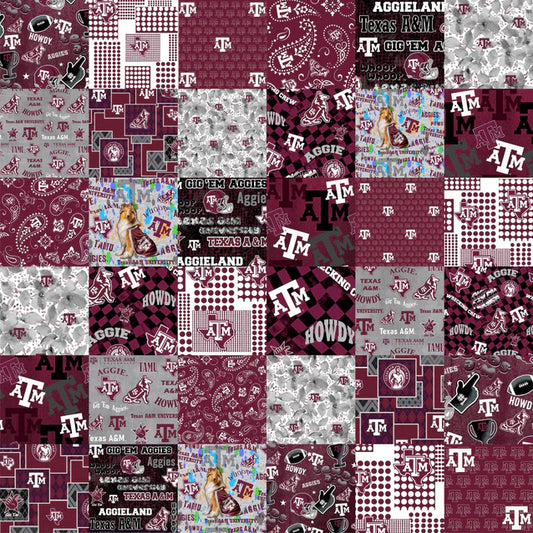 Texas A&M Aggies NCAA College Cheater Quilt Allover 60" Sykel Cotton Fabric TAM-1363