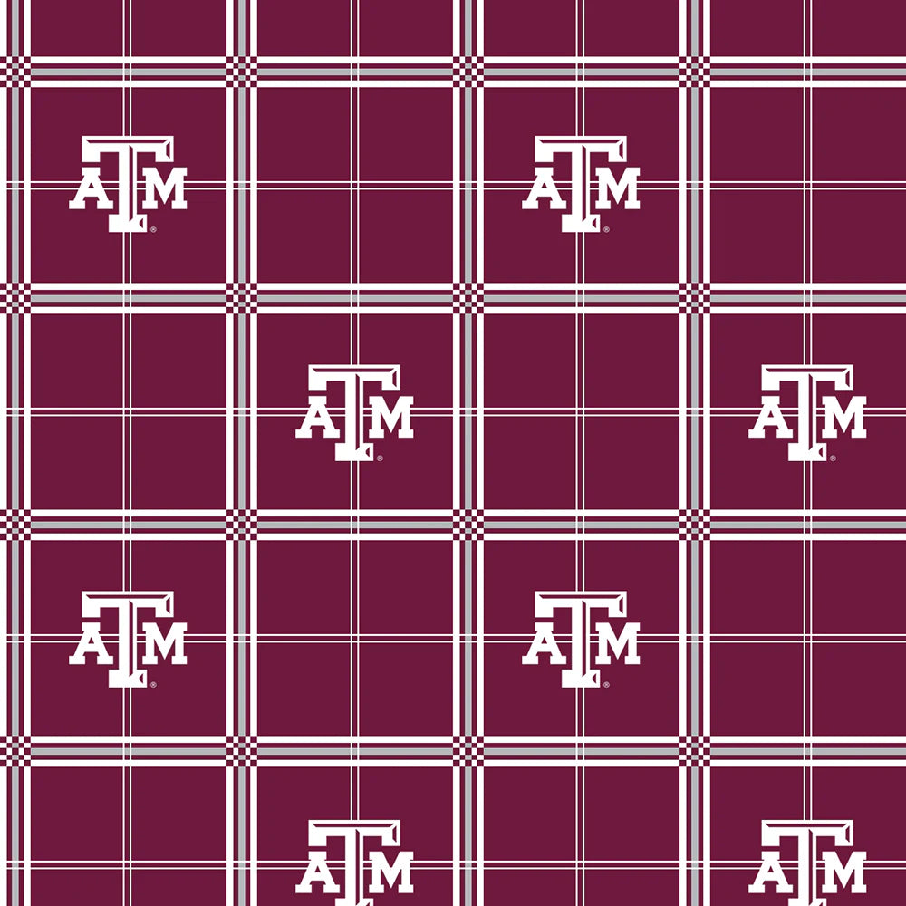 Texas A&M Aggies NCAA College Plaid Sykel Enterprises Cotton FLANNEL Fabric TAM-023