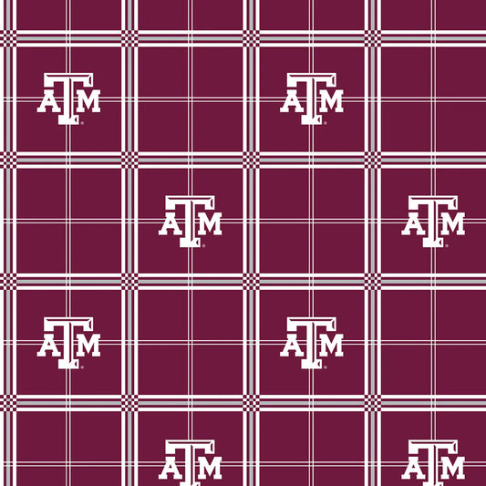 Texas A&M Aggies NCAA College Plaid Sykel Enterprises Cotton FLANNEL Fabric TAM-023
