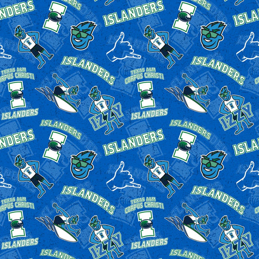 Texas A&M Corpus Christie Islanders NCAA College Tone on Tone Sykel Enterprises Cotton Fabric TAMCC-1178